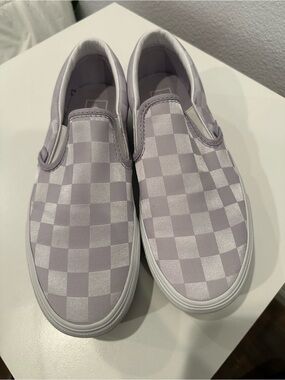 Vans Slip-On Checkerboard Sneakers in Satin Lavender